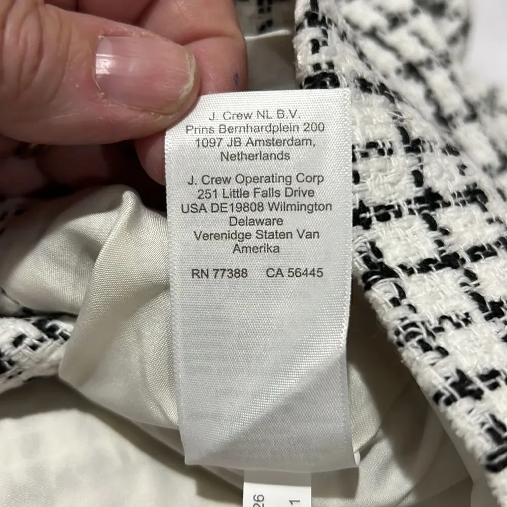 J. Crew Factory Tweed collared lady jacket Black and White NWT